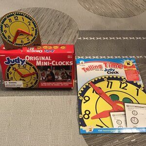 New Set of 12 Mini Wooden Judy Clock with New Telling Time Book--Homeschooling